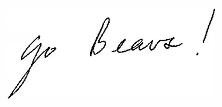 An image that shows the words "Go Beavs!", written in President Murthy's handwritting